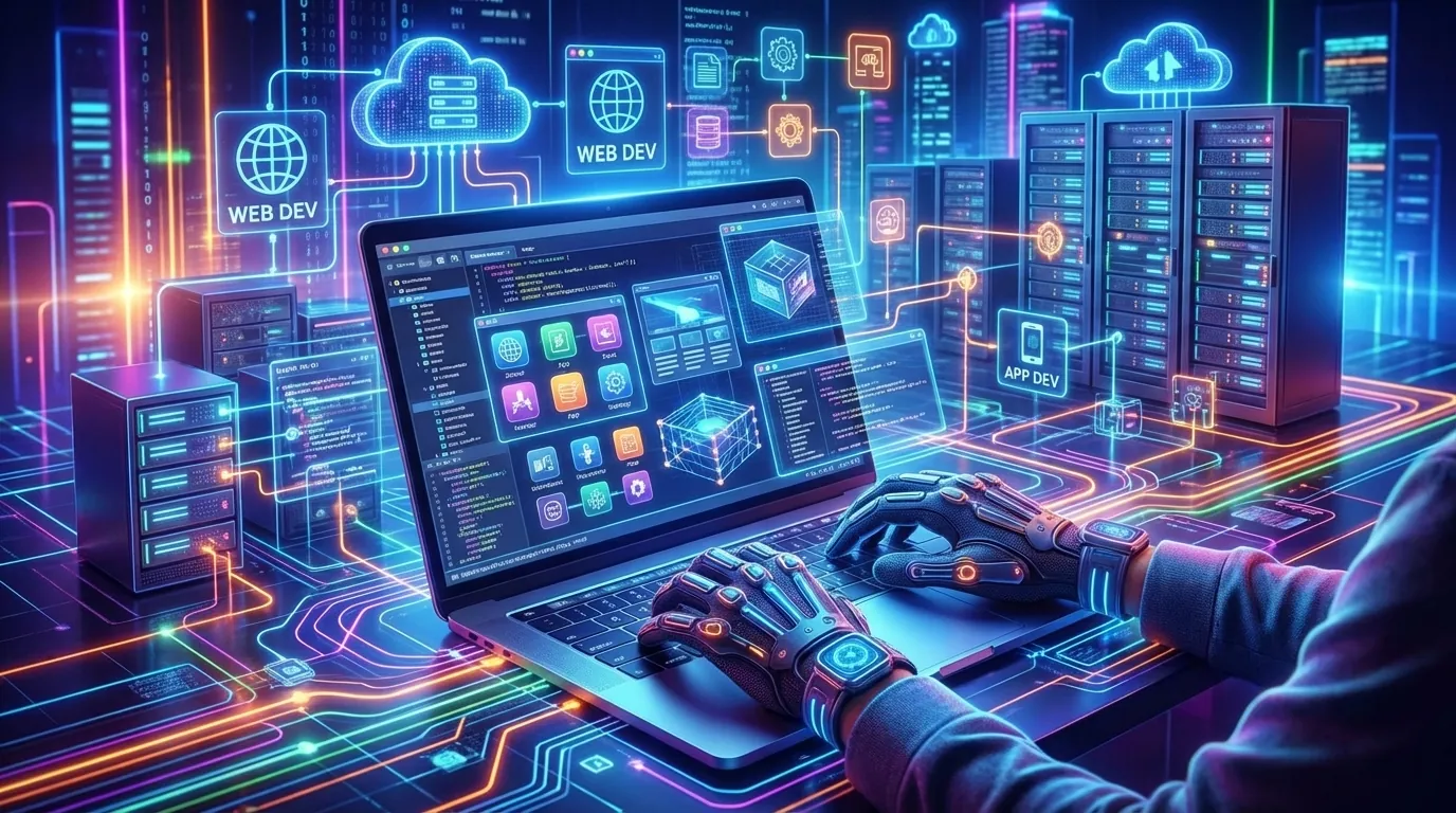 image of robot typing on a laptop